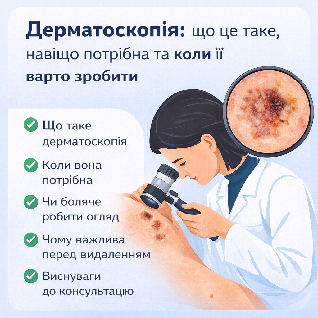 Дерматоскопія родимок у дерматолога — огляд шкіри за допомогою дерматоскопа