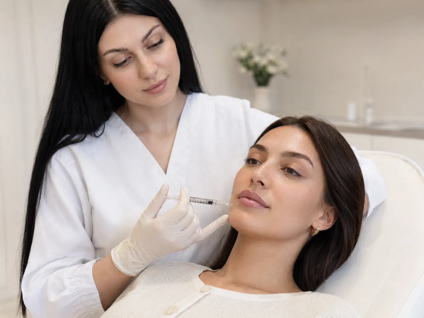 Лікар-косметолог проводить збільшення губ філером у SkinCare Clinic у Києві
